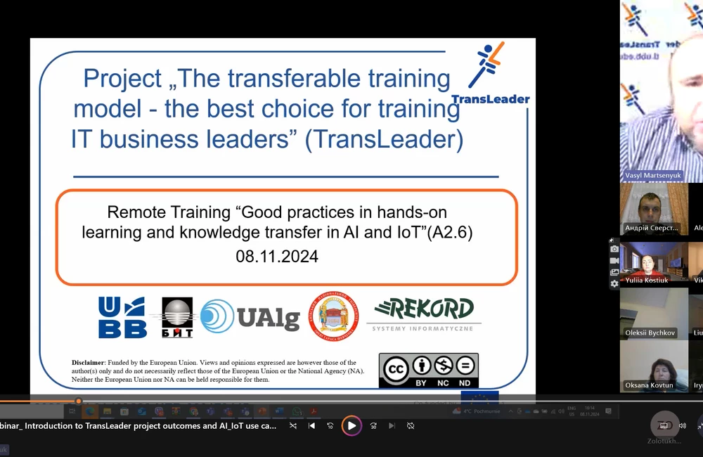 Remote Training “Good practices in hands-on learning and knowledge transfer in AI and IoT” (within activity A2.6)